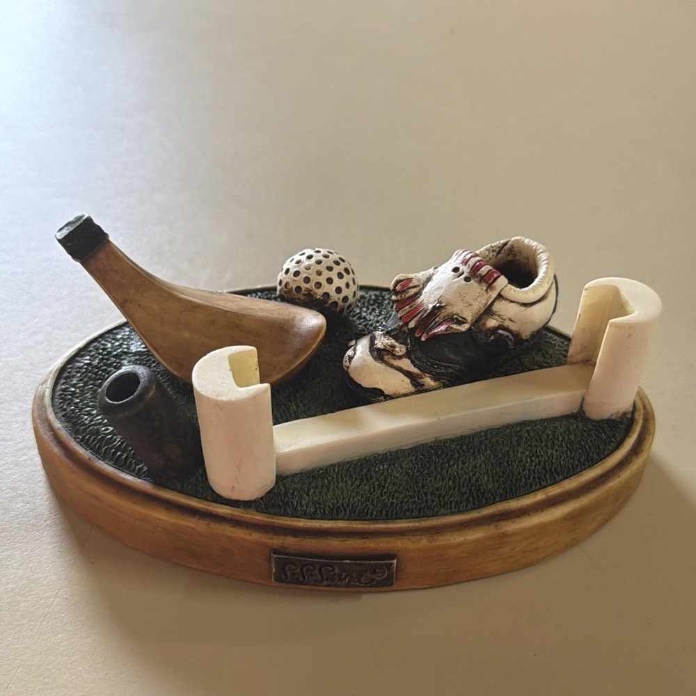 Vintage Golf Themed Office Business Card Pen Holder Elegant Golf Ball Decor